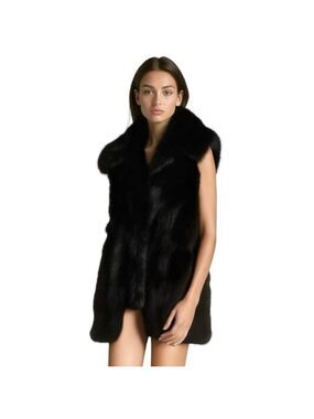 Vintage upcycled black faux fur boxy long vest gillet
